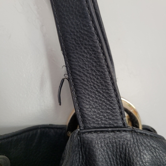 Michael Kors MK Black Pebbled Leather Shoulder Bag Purse Gold Designer Large - Picture 9 of 14